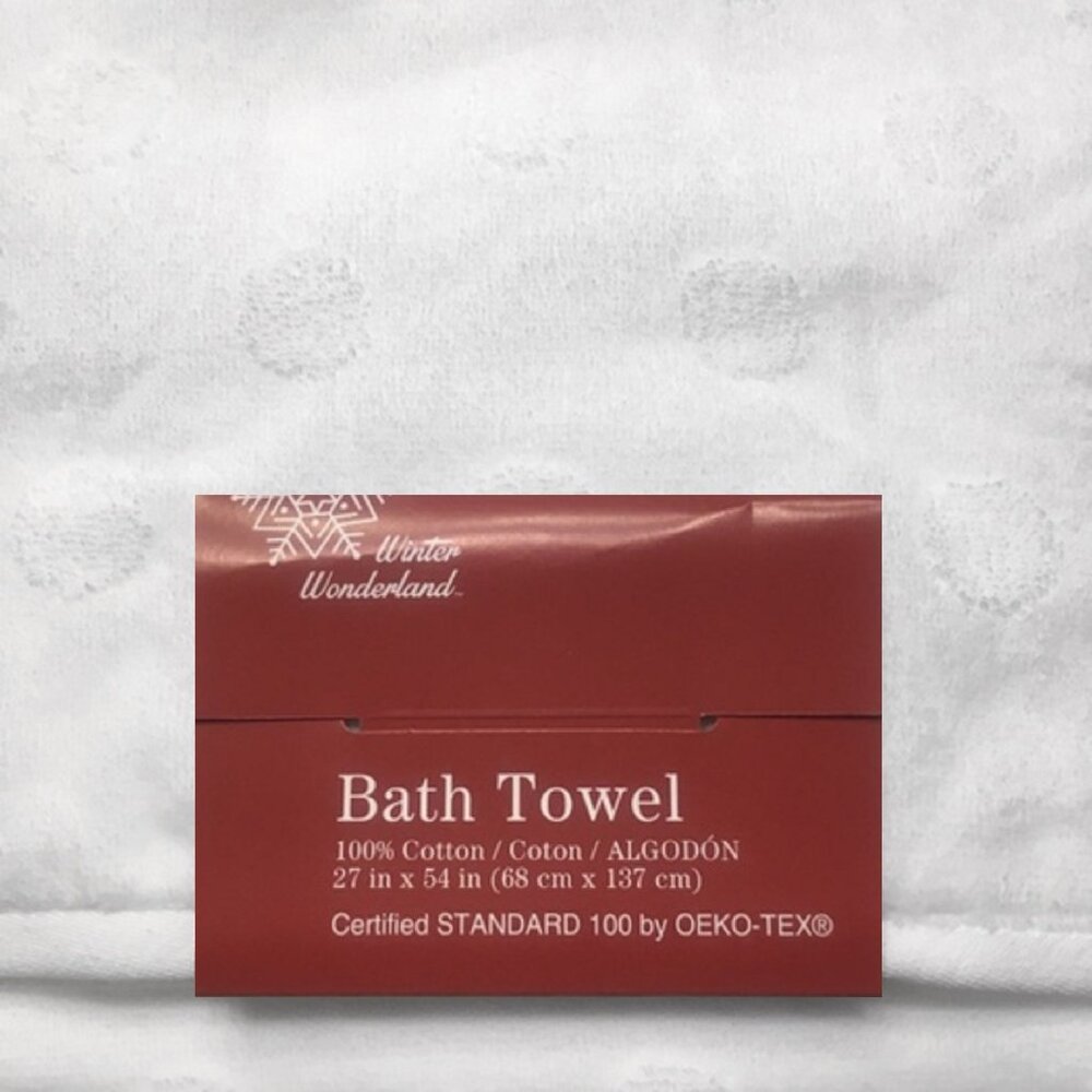 2 new Winter Wonderland 100% Cotton 27x54" BATH Towels - WHITE DOTS on WHITE